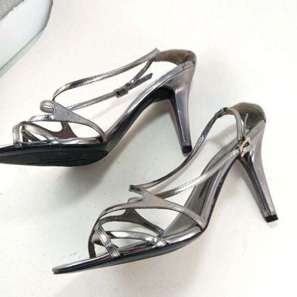 LAUREN Ralph Lauren Abriella Metallic Silver Strappy 4-inch Stiletto Size 10B. - Picture 9 of 13